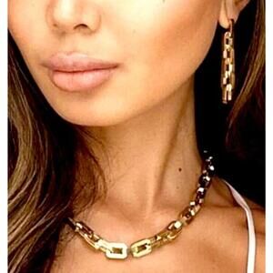 Eddie Borgo Set Gold Tone Supra Chain Link Matching Necklace and Earrings NWT